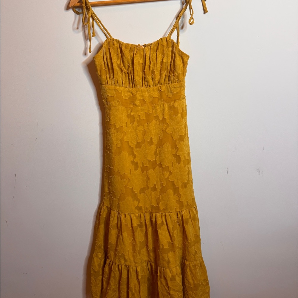 Lulu's Mustard Floral Midi Dress